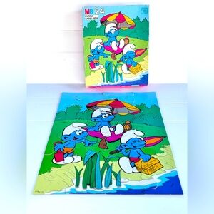 Vintage Smurfs MB Puzzle 24 Pieces 1980s Jigsaw